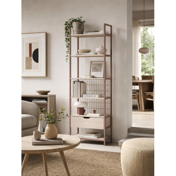 Libreria color terracotta in acciaio 60x179,5x40 cm Amara – Marckeric-image-1