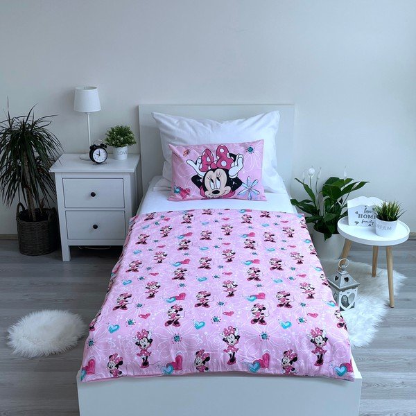 Set copripiumino e federa da bambini rosa in cotone per culla 100x135 cm Minnie Flowers  – Jerry Fabrics-image-2