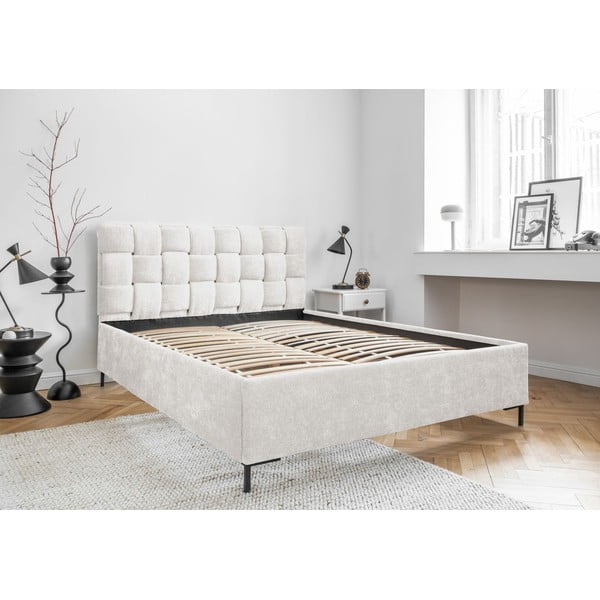 Letto matrimoniale imbottito color crema con rete inclusa 140x200 cm Eve – Miuform-image-4