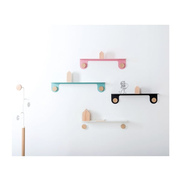 Mensola a muro in acciaio verde con dettaglio in legno di quercia con 2 ganci , lunghezza 70 cm Hook - Gazzda-image-4