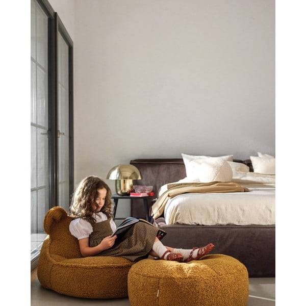 Pouf a sacco per bambini marrone con rivestimento in bouclé Round – Wigiwama-image-2