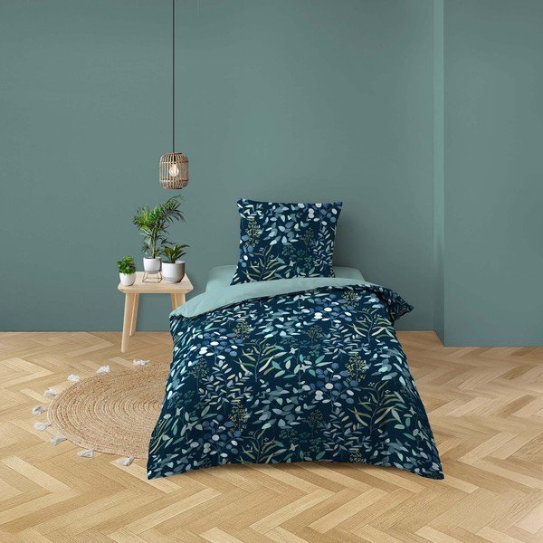 Set copripiumino e federa blu in cotone per letto singolo 140x200 cm Stacy – douceur d'intérieur-image-2