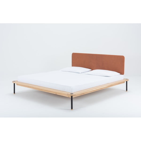 Letto matrimoniale in rovere marrone/naturale con griglia 160x200 cm Fina - Gazzda-image-4