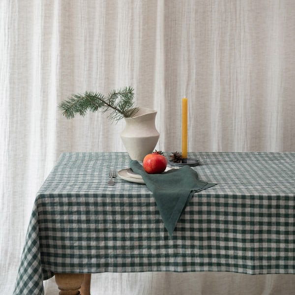 Tovaglia in lino 140x250 cm Forest Green Gingham – Linen Tales-image-3