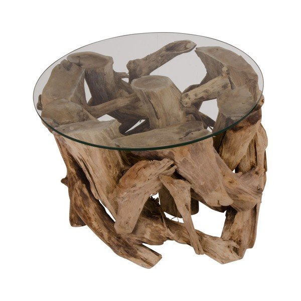 Tavolino rotondo marrone con piano in vetro ø 60 cm Grand Canyon - House Nordic-image-3