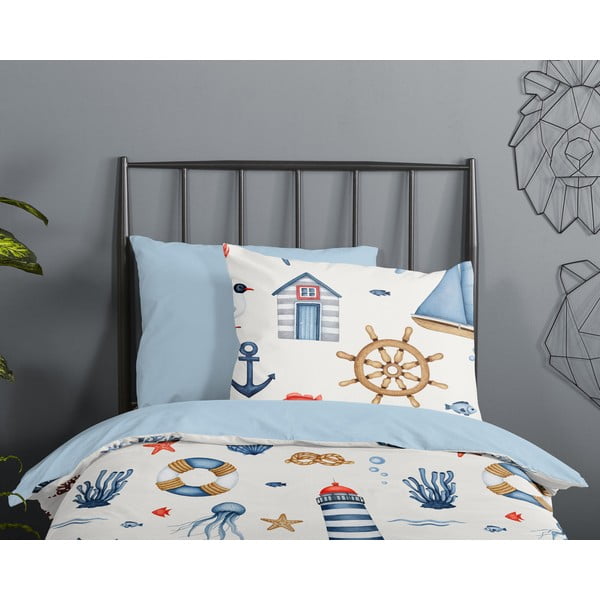 Set copripiumino e federa da bambini blu/color crema in cotone per culla 100x135 cm Ahoy – Good Morning-image-2