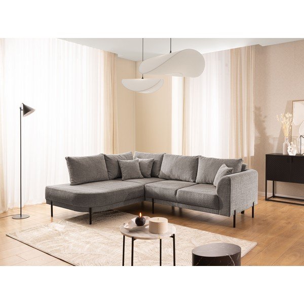 Divano angolare grigio tortora (con penisola a sinistra/a L) con rivestimento in ciniglia Mauris  – Ropez-image-1