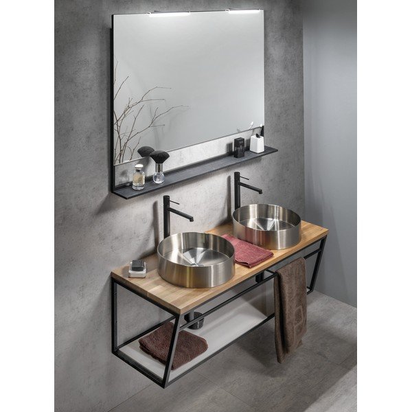 Lavabo rotondo argentato in acciaio inox ø 38 cm Aurum – Sapho-image-2
