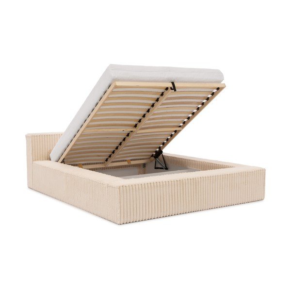 Letto matrimoniale imbottito beige con contenitore e rete inclusi 140x200 cm Cloe – Ropez-image-2