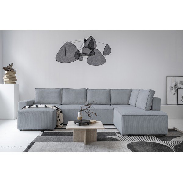 Divano letto angolare in velluto a coste grigio chiaro Brave Dave - Miuform-image-4