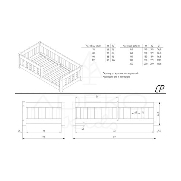 Letto per bambini in legno di pino 90x200 cm CP - Adeko-image-4
