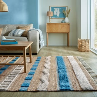 Tappeto blu/di colore naturale in misto iuta tessuto a mano 160x230 cm Medina Jute – Flair Rugs