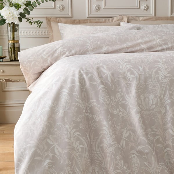 Set copripiumino e federa beige in velluto per letto matrimoniale 200x200 cm Bridgerton Regal Birds – Catherine Lansfield-image-3