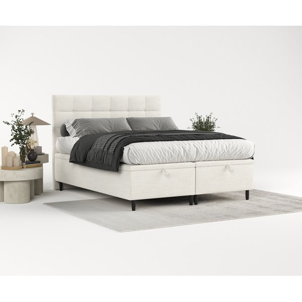 Letto matrimoniale imbottito crema con contenitore 160x200 cm Senses - Maison de Rêve-image-1