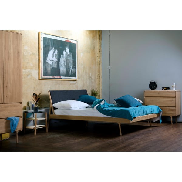 Letto matrimoniale in rovere nero/naturale 140x200 cm Fawn - Gazzda-image-1