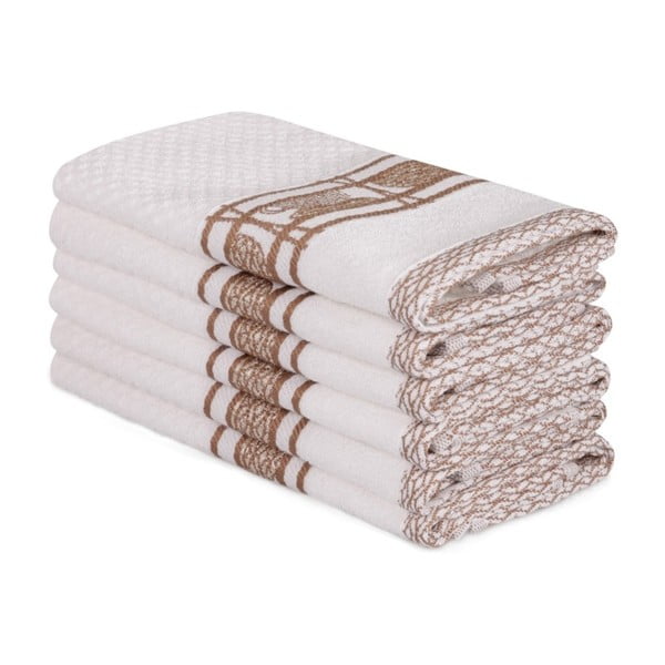 Set di 6 asciugamani in cotone beige Beyaz Lucmeno, 30 x 50 cm - Foutastic