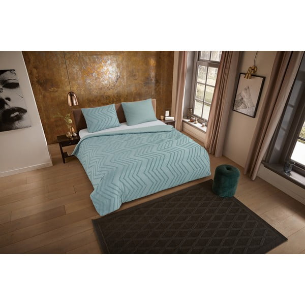 Copripiumino per letto singolo verde chiaro in microfibra 140x220 cm Pure Zigzag - Good Morning-image-3