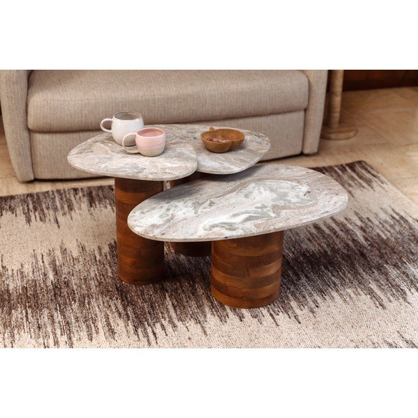 Set di tavolini da salotto marroni/beige su marmuriniu stalviršiu 3 pz 41x73 cm Suki – Dutchbone-image-4