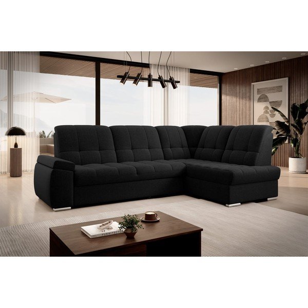 Divano angolare nero allungabile/con contenitore (con penisola a destra/a L) Sado – ELTAP-image-4