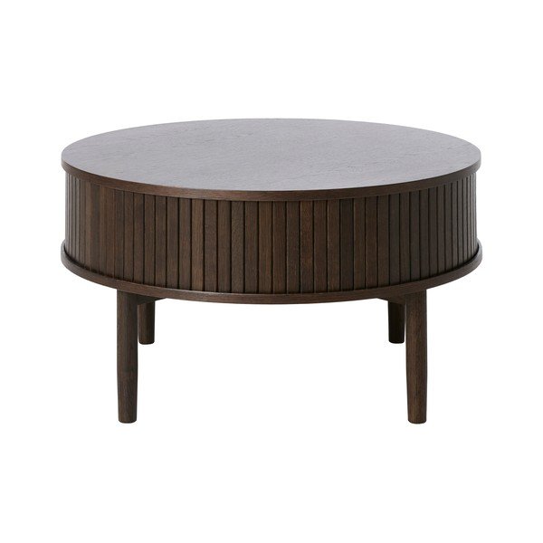 Tavolino da salotto rotondo colore naturale scuro con effetto rovere ø 85 cm Meta – Unique Furniture