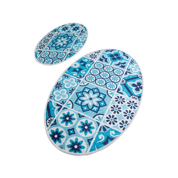 Set di tappetini per il bagno blu 2 pz 60x100 cm Ceramic – Foutastic