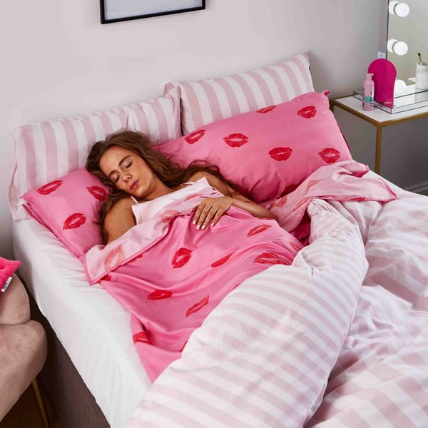 Lenzuolo con angoli rosa 131x215 cm Pouting Lips – Sassy B
