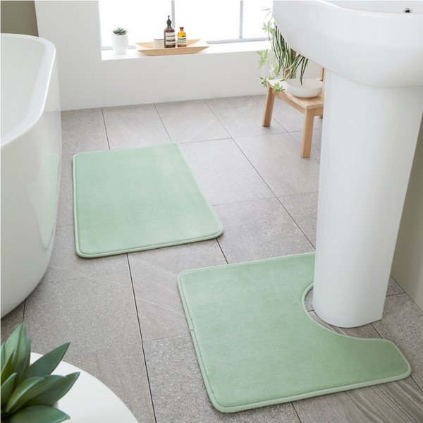 Set di tappetini per il bagno verde chiaro in memory foam 2 pz per WC 50x80 cm Anti-Bacterial – Catherine Lansfield-image-1