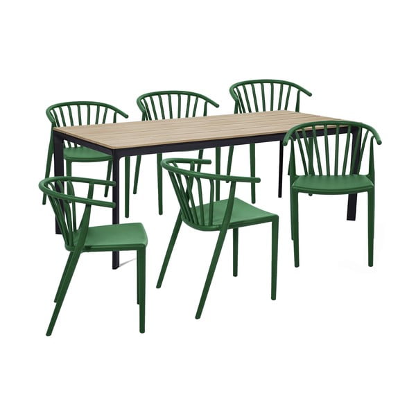 Set da pranzo da giardino per 6 persone con sedia Capri verde e tavolo Thor, 210 x 90 cm Thor & Capri - Bonami Selection