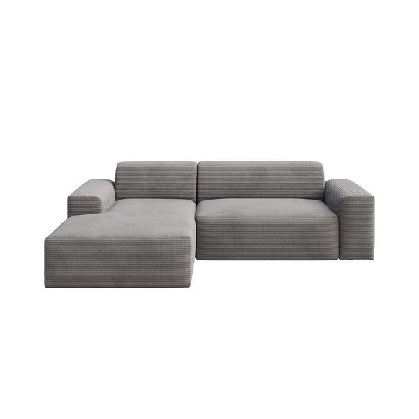 Divano angolare grigio allungabile e con contenitore (con penisola a sinistra e chaise lounge) rivestito in velluto a coste Villet – Rodier