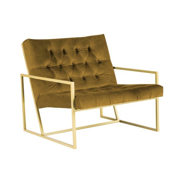 Poltrona Bono giallo senape con disegno dorato - Mazzini Sofas