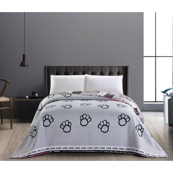 Copriletto reversibile in microfibra grigia Cat Invasion, 170 x 270 cm - DecoKing-image-1