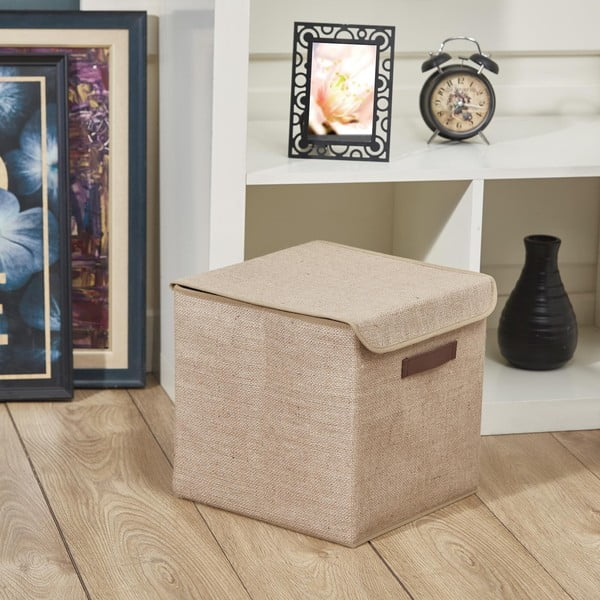 Scatola marrone chiaro con coperchio in juta 30x30x30 cm - Mioli Decor-image-1