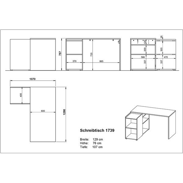 Tavolo da lavoro in rovere 129x107 cm Olvera - Germania-image-3