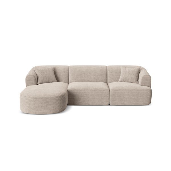 Divano angolare marrone chiaro (con penisola a sinistra/con chaise lounge) con rivestimento in velluto a coste Campi – Cosmopolitan Design