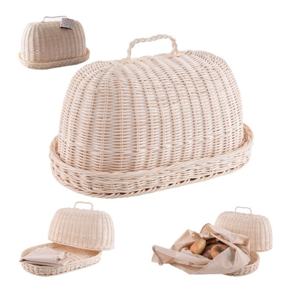 Set di vassoio per il pane in rattan e panno di cotone Ovale - Orion-image-1