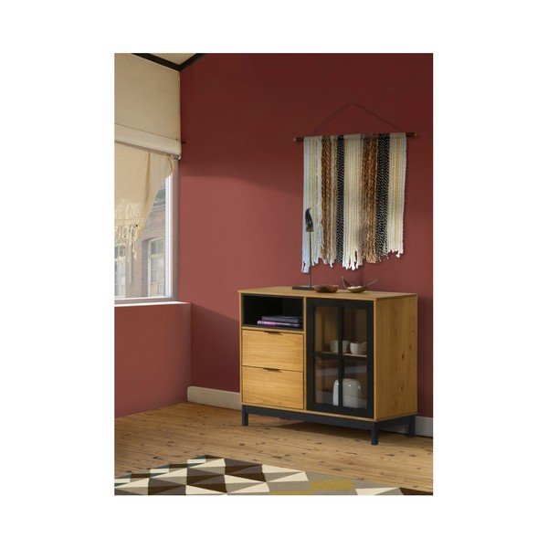 Cassettiera marrone-nera in legno di pino massiccio Denise, larghezza 95,6 cm - Marckeric-image-3