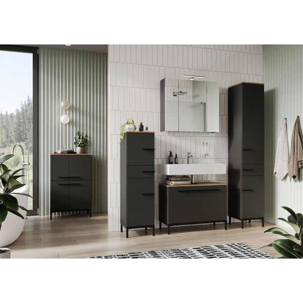 Mobile bagno grigio scuro in rovere 34x123 cm Yonkers - Germania-image-4