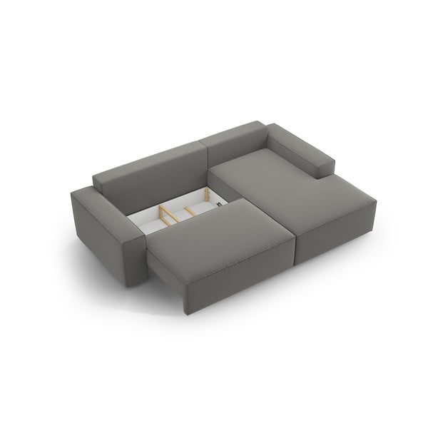 Divano angolare grigio chiaro allungabile/con contenitore (con penisola a destra/con chaise lounge) con rivestimento in velluto Jodie – Micadoni -image-4