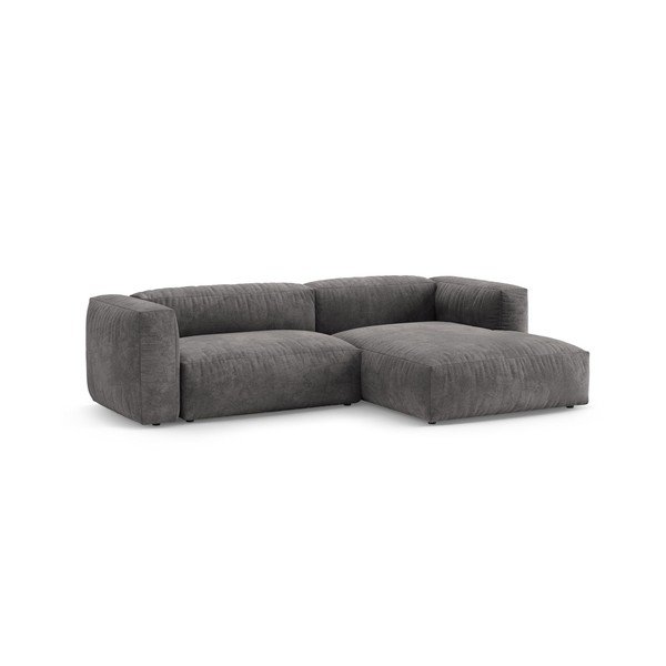 Divano angolare componibile grigio allungabile (con penisola a destra/con chaise lounge) con rivestimento in velluto – Micadoni -image-4
