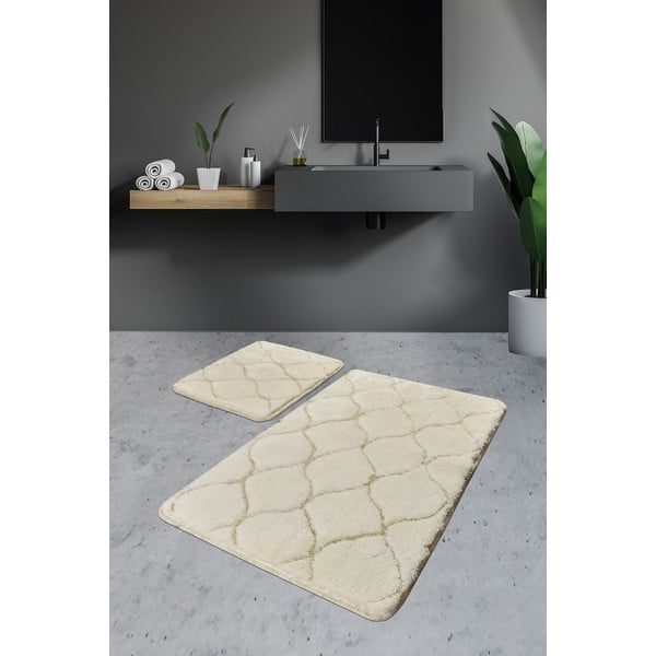 Set di 2 tappeti da bagno rettangolari beige Wave - Foutastic-image-1
