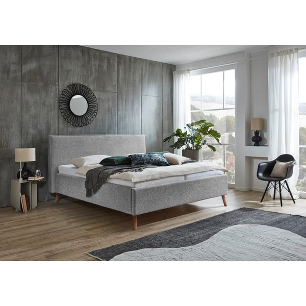 Letto matrimoniale imbottito grigio chiaro con contenitore con rete inclusa 180x200 cm Riva – Meise Möbel-image-1