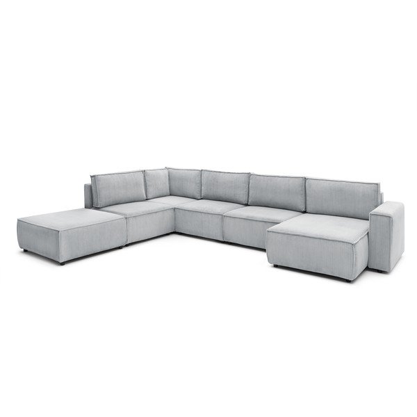 Divano angolare a U in velluto a coste grigio chiaro, angolo sinistro Nihad modular - Bobochic Paris-image-3