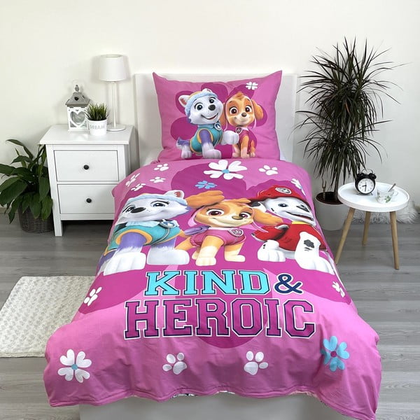 Set copripiumino e federa da bambini rosa in cotone per letto singolo 140x200 cm Paw Patrol "Heroic" – Jerry Fabrics-image-1