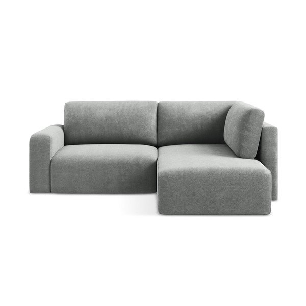 Divano angolare grigio allungabile/con contenitore (con penisola a destra/a L) con rivestimento in ciniglia Kona – Makamii