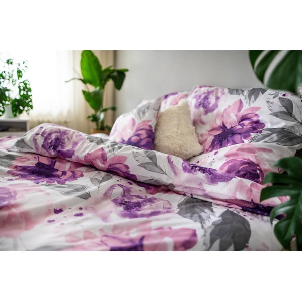 Biancheria da letto in cotone sateen viola Penny, 140 x 200 cm Peony - Cotton House-image-4