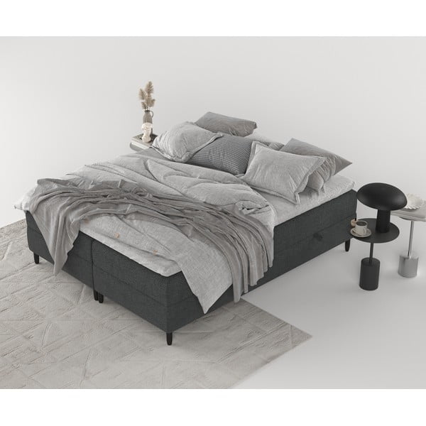 Letto boxspring grigio scuro con contenitore 200x200 cm Malte - Maison de Rêve-image-2