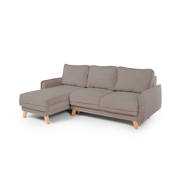Divano angolare grigio tortora allungabile/con contenitore con rivestimento in velluto a coste Tori – Bonami Selection-image-1