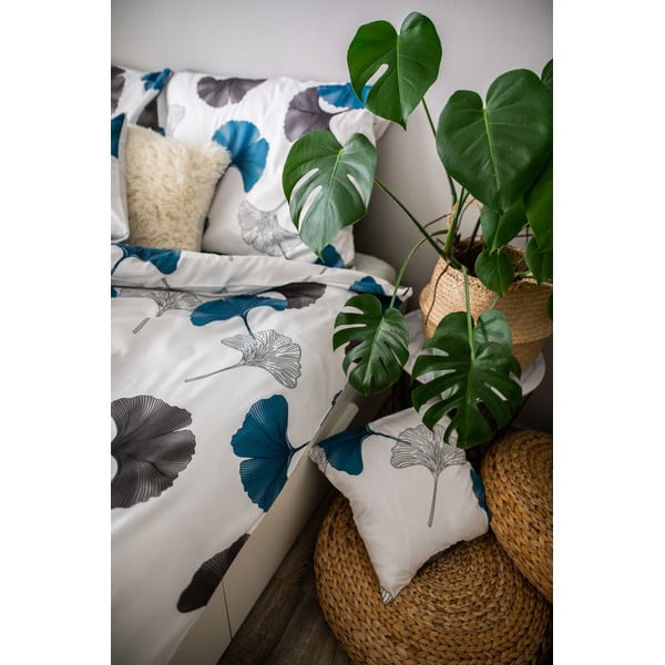 Biancheria da letto in cotone sateen blu-grigio , 140 x 200 cm Ginko - Cotton House-image-1