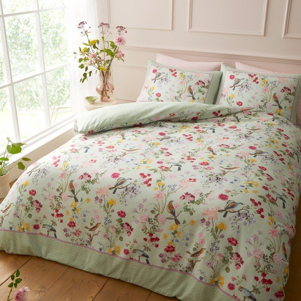 Set copripiumino e federa verde per letto matrimoniale 3 pezzi 200x200 cm Birds In Bloom – RHS-image-3