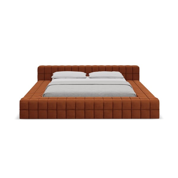 Letto matrimoniale imbottito in terracotta con griglia 140x200 cm Akela - Makamii-image-2